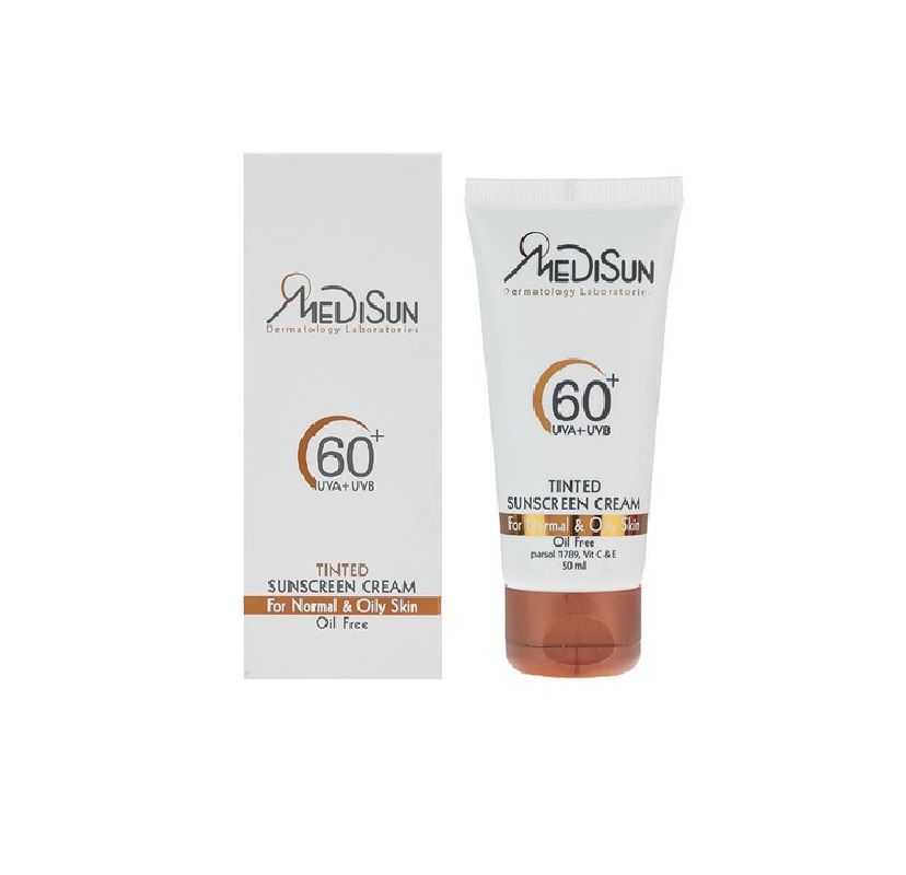 کرم ضد آفتاب رنگی SPF60 مدیسان پوست معمولی و چرب 50 میلی لیتر