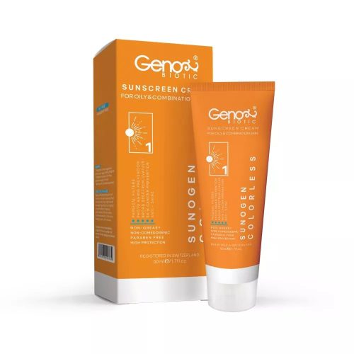 کرم ضد آفتاب بی رنگ SPF50 ژنوبایوتیک پوست چرب و مختلط 50 میلی لیتر